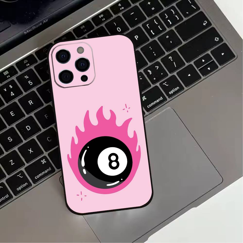 

8 Ball Aesthetic Pink Phone Case For iPhone 17,16,15,14,13,12,11 Plus,Pro Max,XS,Soft Silicone Black Cover iPhone15plus