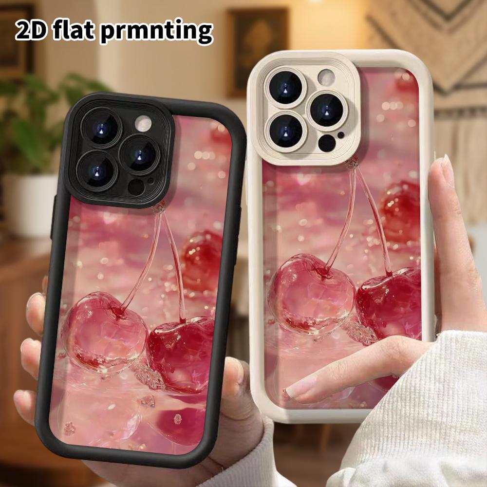 Phone Case: 2D Flat Design Suitable for iPhone 18 17 16 15 14 13 Pro Stepped Protective Case, Double Glass Cherry, Christmas and Halloween Gift