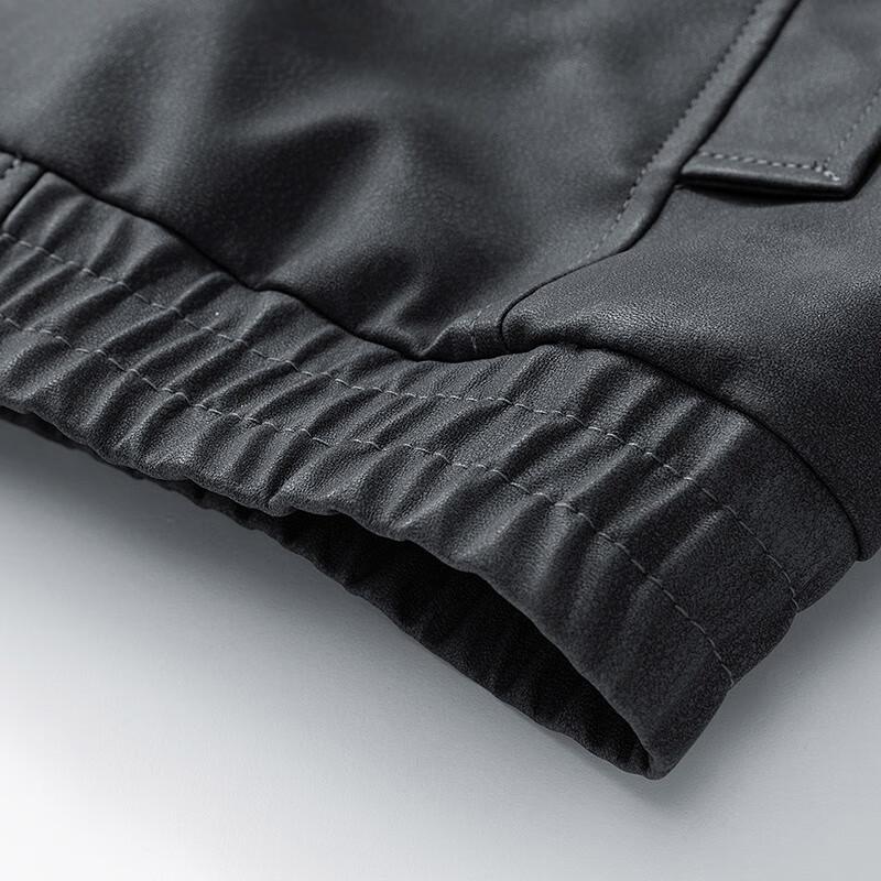 ROMON Men's Casual Lapel PU Leather Jacket