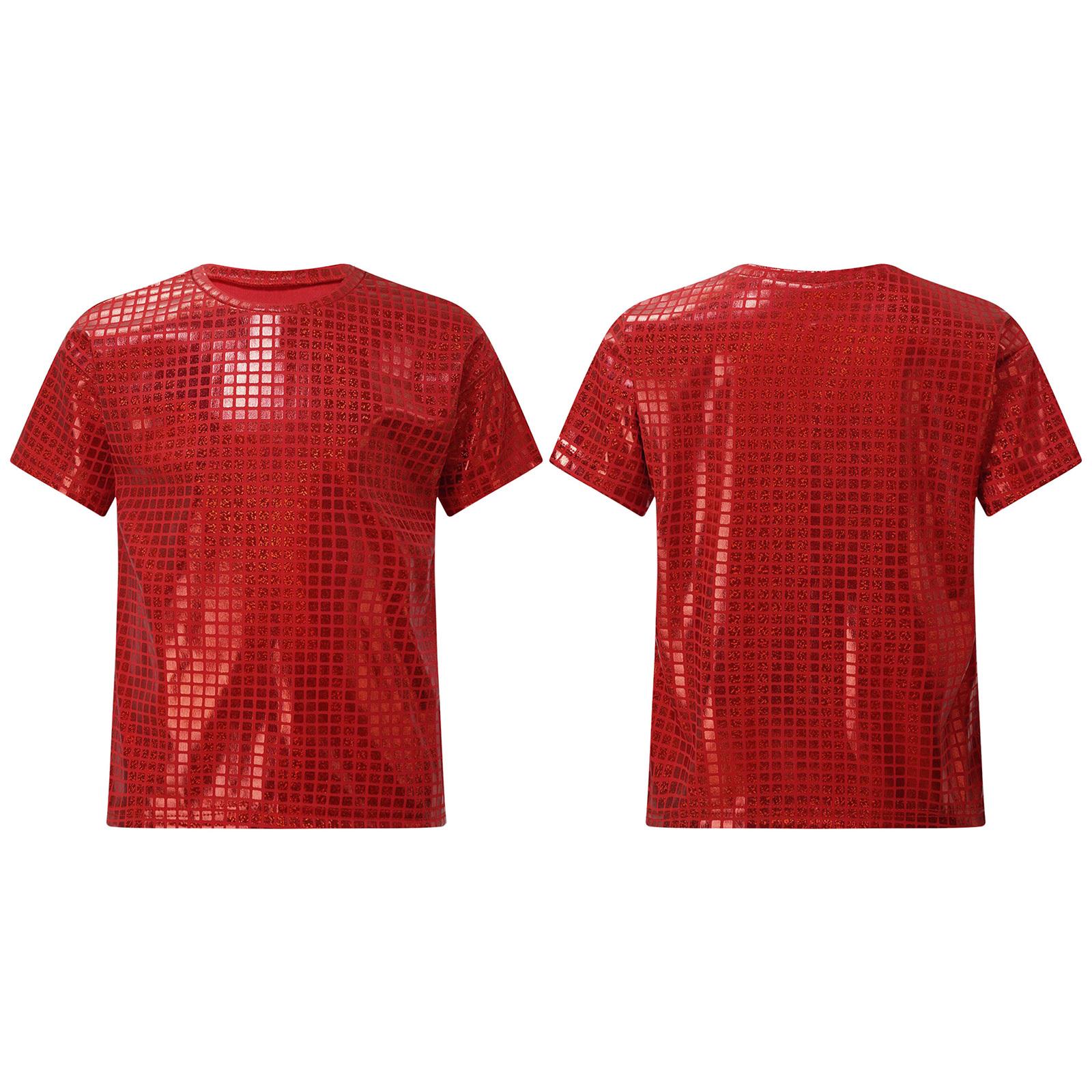 

Дитячі Дівчатка Хлопчики Джаз Хіп-Хоп Танцювальні Топи Металік Блискуча Клітинка Паєтки Футболка Топ Черлідинг Сценічний Виступ Вуличний Танцювальний Одяг червоний