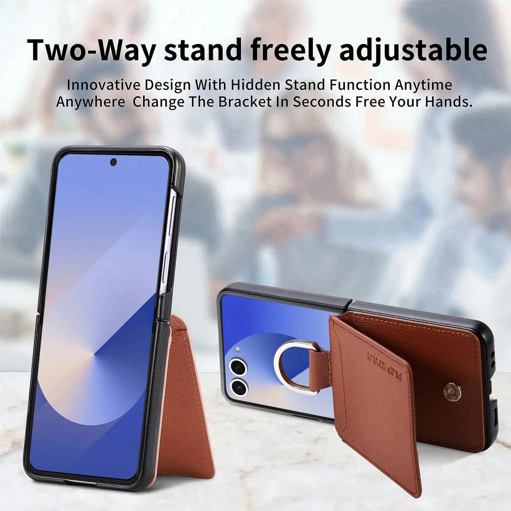 Leather Wallet with Card Holder Cover for Samsung Galaxy Z Flip 7 fe 6 5 4 3 Flip7 Flip6 Flip5 Phone Case Ring Protective