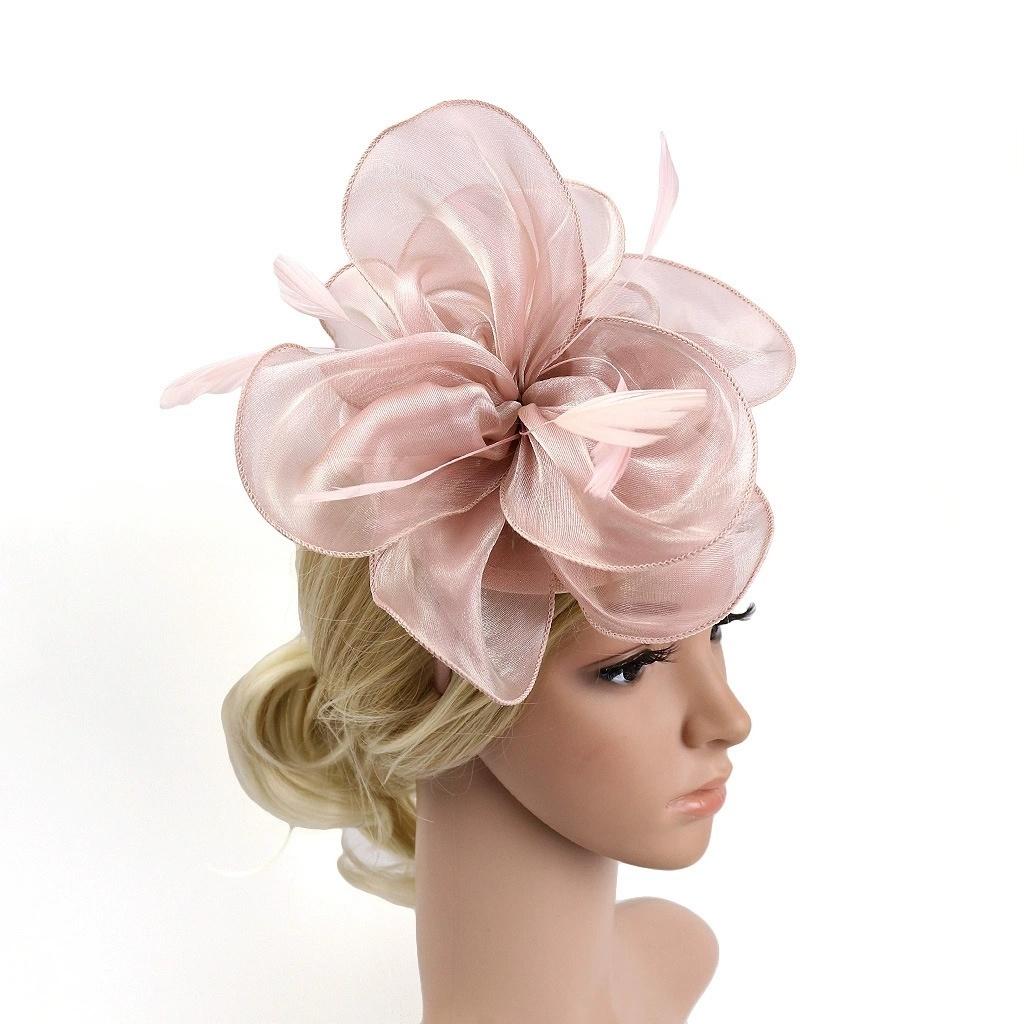 Elegant Organza Hair Drop Fascinator Hat Women Headpiece with Feather Bridal Wedding Show Race Millinery Hair Accessories