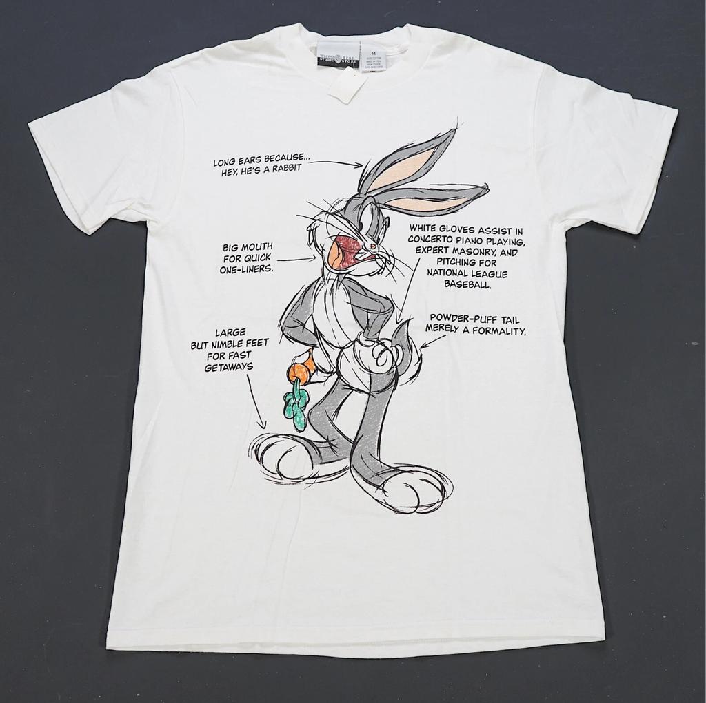 Rare Vintage WARNER BROS. Studio Store Bugs Bunny Body Parts T Shirt 90s White M