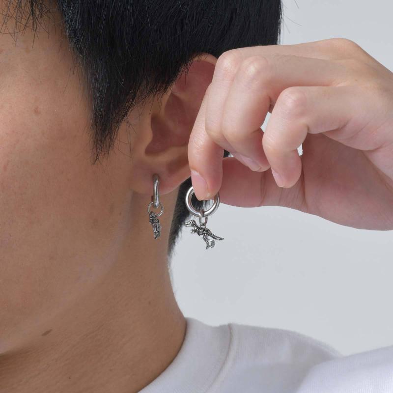 Punk Dinosaur Hoop Earring For Men Tyrannosaurus Rex Skeleton Earrings Stainless Steel Dinosaur Enthusiast Jewelry Gift