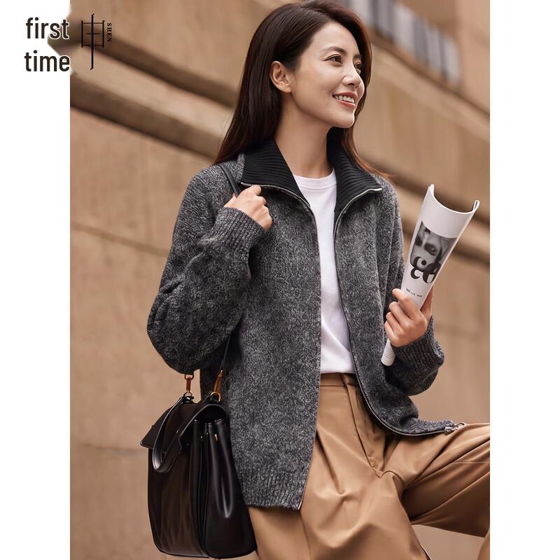 Women's Double Zipper Lapel Knit Cardigan