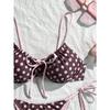 Vintage Brown Pink Polka Dot Bikini Set Women 2026 Summer Tie Side High Cut Swimsuit Two Piece Bathing Suit
