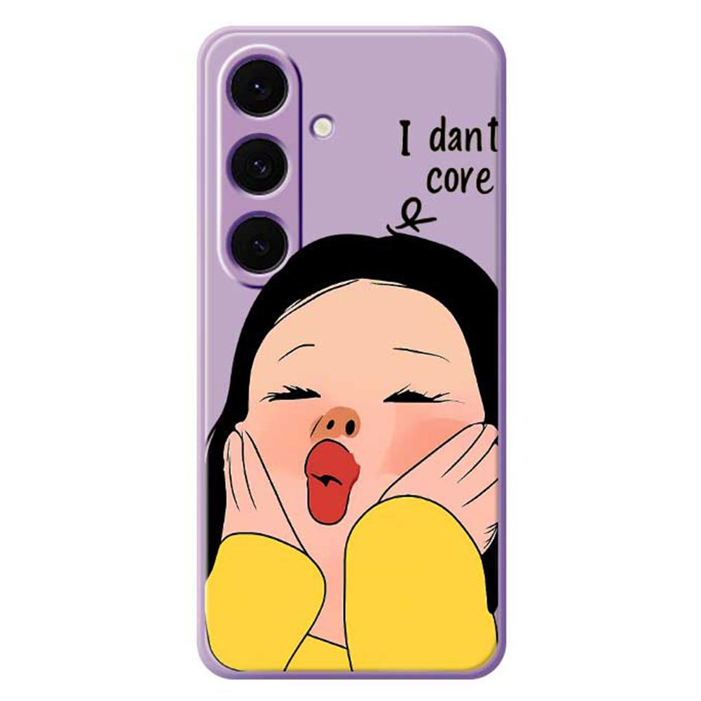 For Samsung Galaxy S24 FE Case Girl Holding Face Pattern Printing Straight Edge TPU Phone Back Cover