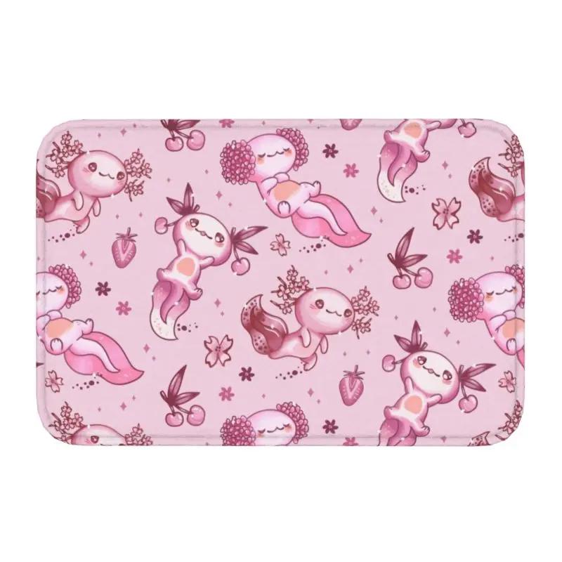 Custom Smiling Leucistic Axolotl Doormat Non-Slip Entrance Bath Kitchen Door Floor Mats Salamander Animal Living Room Carpet Rug