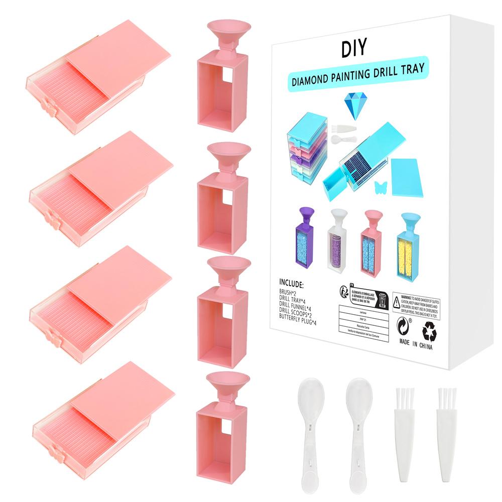4PCS Diamond Painting Tool Tray With 4pcs Drills Funnel,Cover Beads Container Tray Organizer 5D DIY Diamond Embroidery Accessori