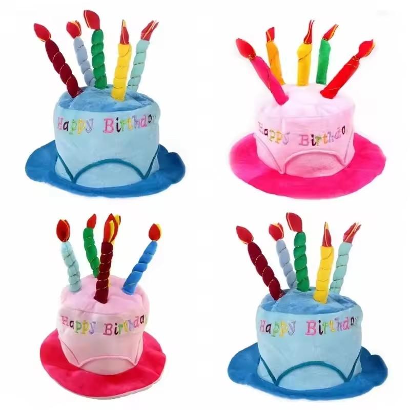 Plush Happy-Birthday Hat Cake 5 Candles Adult Size Fancy Dress Party Hat Perfect As Party Favors Costume Accessories New 2025