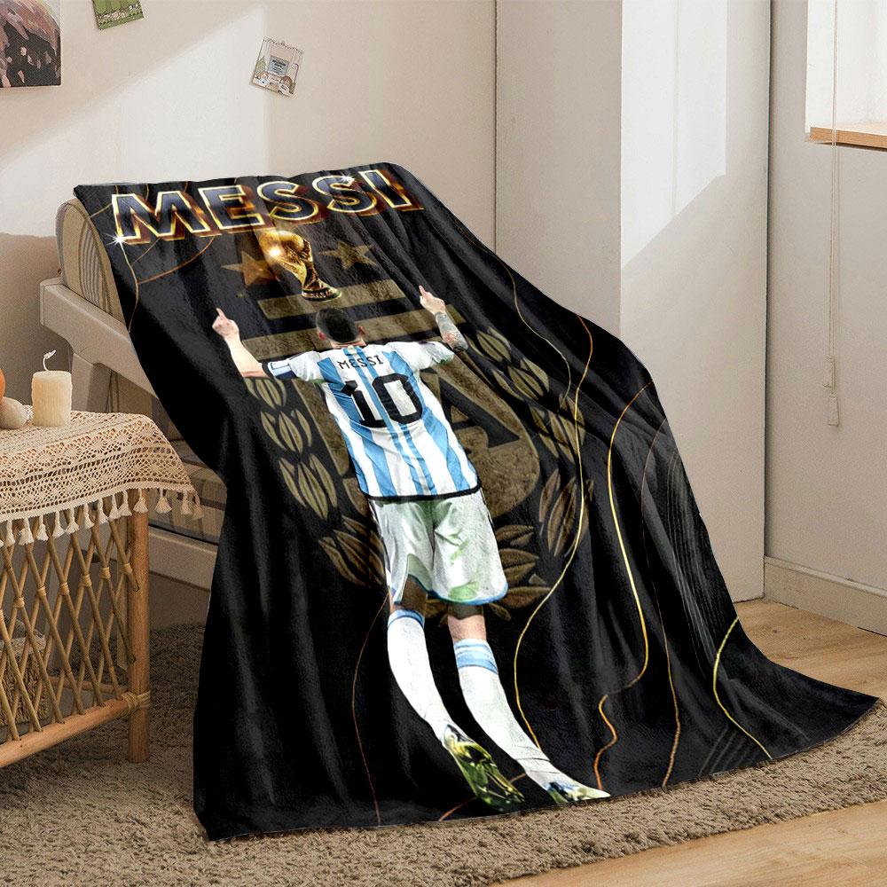Stripes, Gold Text, Trophy, Player Celebrating In Argentina Jersey. for All Seasons Blanket Lunch Break Throw Gift