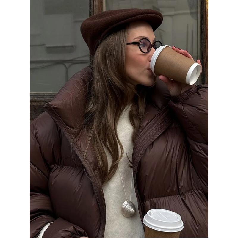 Stand Collar Elegant Solid Color Woman Down Coat Fashion Zipper Full Sleeve Pocket Short Cotton Jacket New Winter Commuter Wear