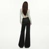 American micro-pull denim women's pants show thin elastic niche design denim trousers extended black and gold trousers Yichun