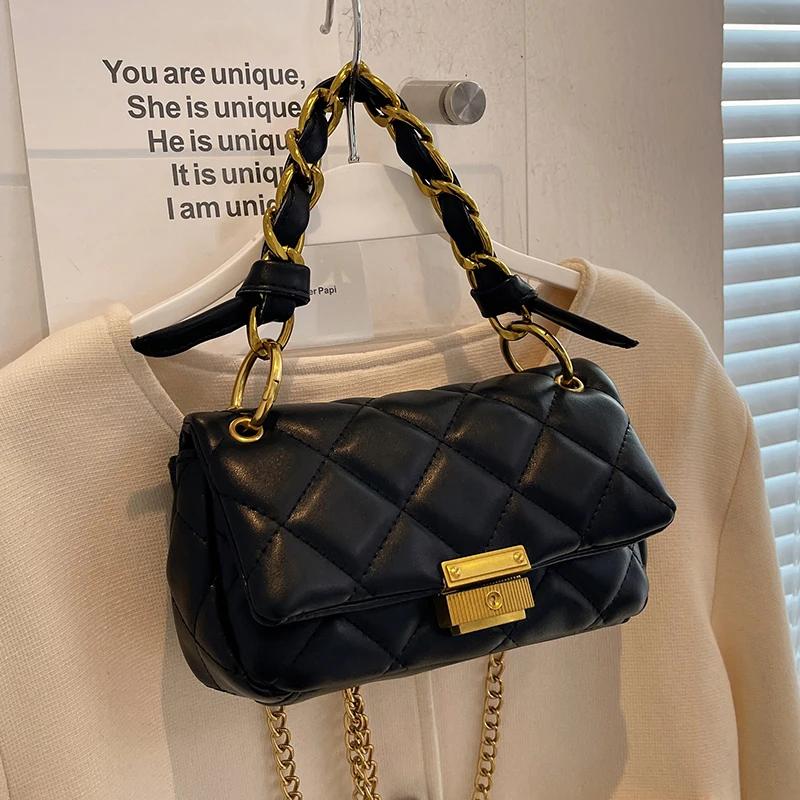 Women's Simple Red Plaid Square Bag Texture High-end Chain Popular Crossbody Bag Sense of Design Shoulder Bag New Fashion