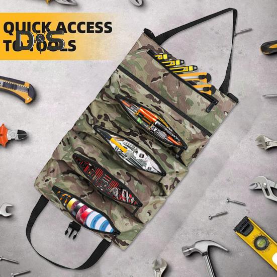 Geantă portabilă de depozitare a sculelor, mare, 5 compartimente, închidere cu fermoar, impermeabilă, rezistentă la apă, trusă de instrumente, pungă rulouă husă cu fermoar