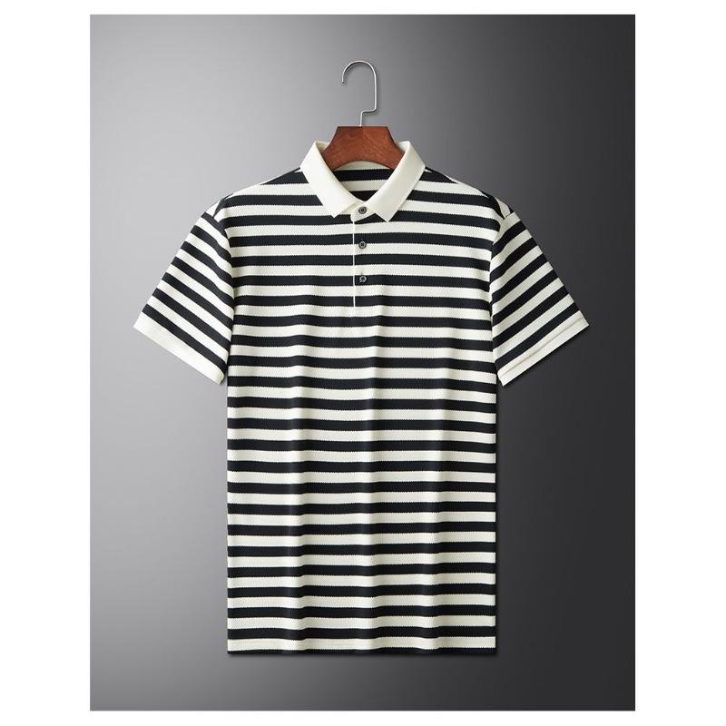 Men's Striped Polo Shirt Short Sleeve Casual Top