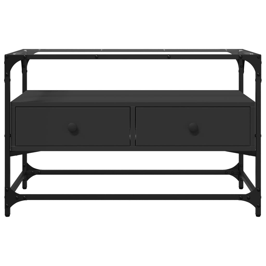 TV Stand with Glass Top Black 80 X 35 X 51 Cm Engineered Wood