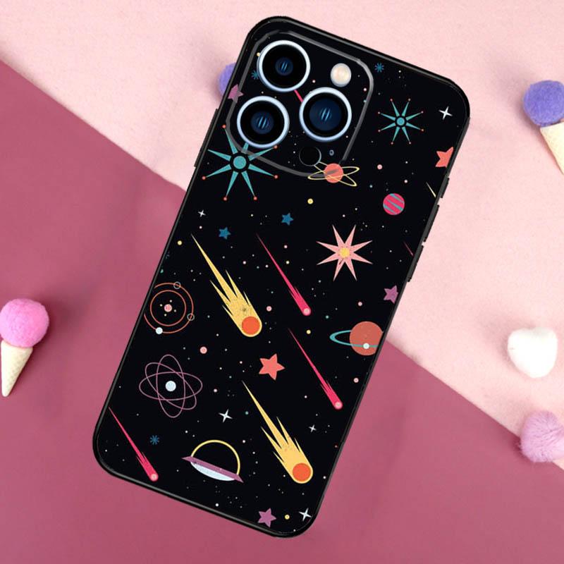 Black Moon Stars Space Astronaut Phone Case For iPhone 17 16 Pro Max 17 Air 16E 13 12 Mini 14 15 Plus 11 Pro Max Back Cover