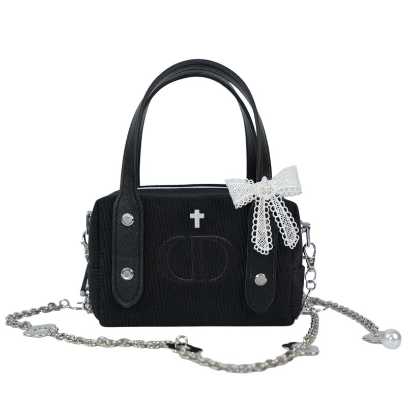 DIOR DIY Style Cosmetic Bag Retro Ebony Simple Niche High-end Trendy Commuting Exquisite Fashion Versatile Cute Style Canvas Storage 14*10*8cm