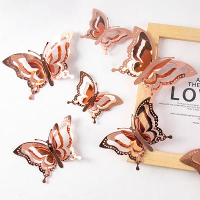 12pc 3D Hollow Butterfly Wall Stickers DIY Home Decoration Mural Art Decals Girl Bedroom Decor Birthday Wedding Party Cake Decor