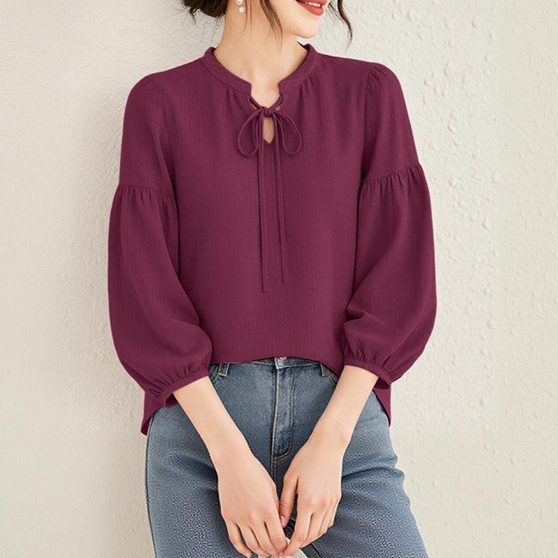 ZANZEA Damska codzienna luźna bluzka ze stójką i rękawami 3/4