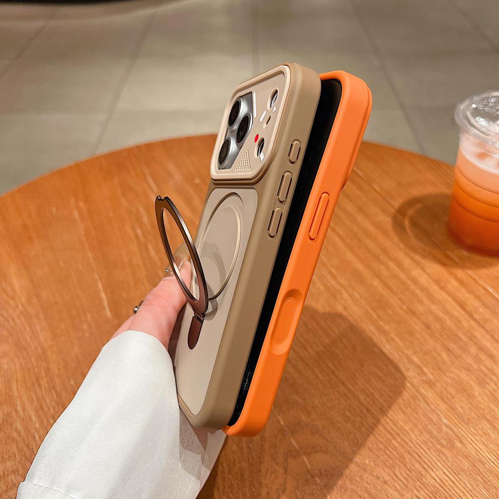 Apple 17 Pro Max Magnetic Bracket Case with Creative Lens Frame for iPhone 16 - Drop-Proof Protective Cover