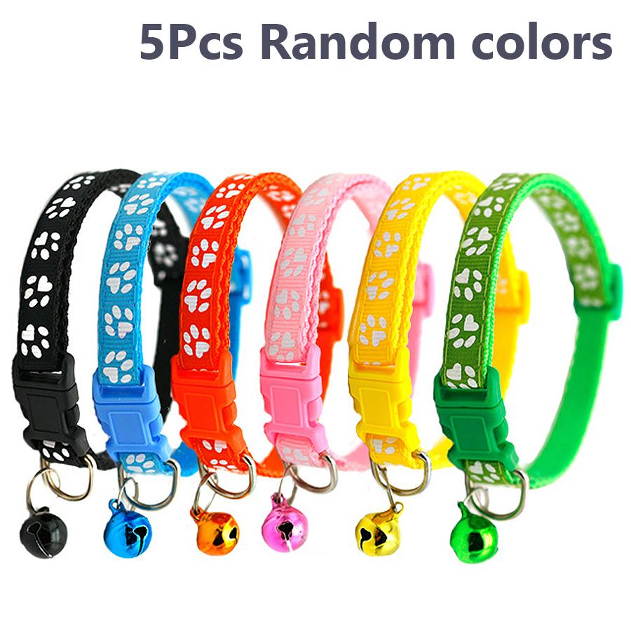 1/5Pcs Adjustable Footprint Pet Collar with Bell, Cute Soft Neck Collar for Puppy Small Dog Kitten Cat Daily Wear