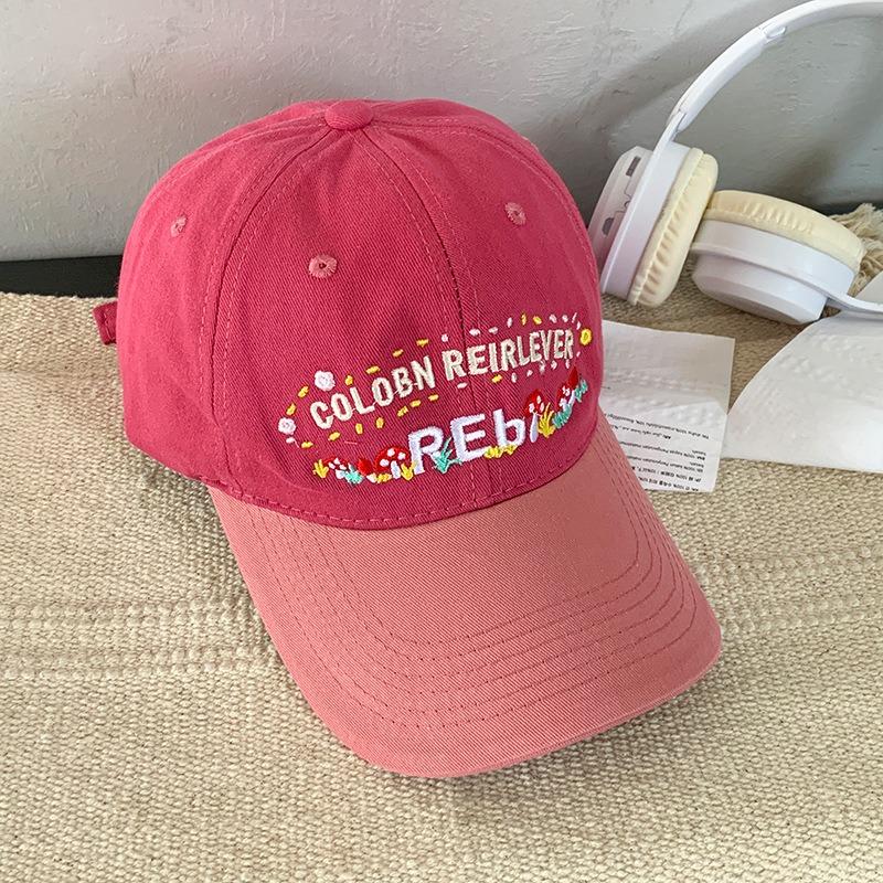Flower embroidery baseball cap women's wide brim big face showing face small cap big head circumference versatile hat