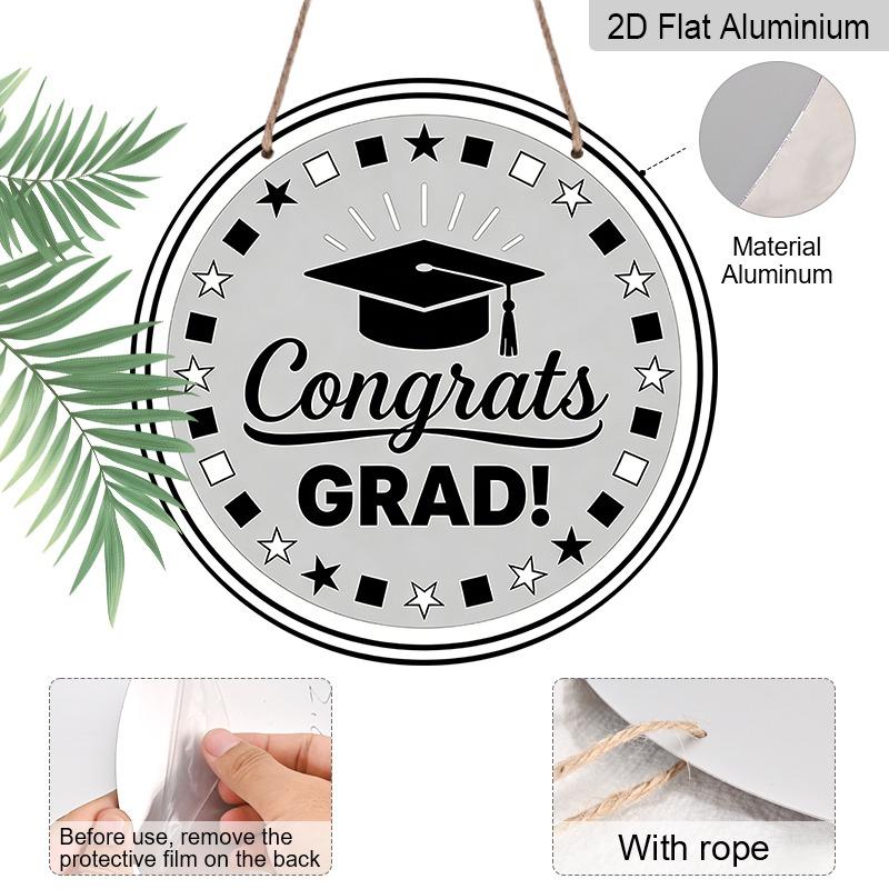 2D Flat Aluminum Graduation-themed Wall Hangings, Available in Multiple Sizes, Featuring A Black and White Badge-style Design, Are A Perfect Choice