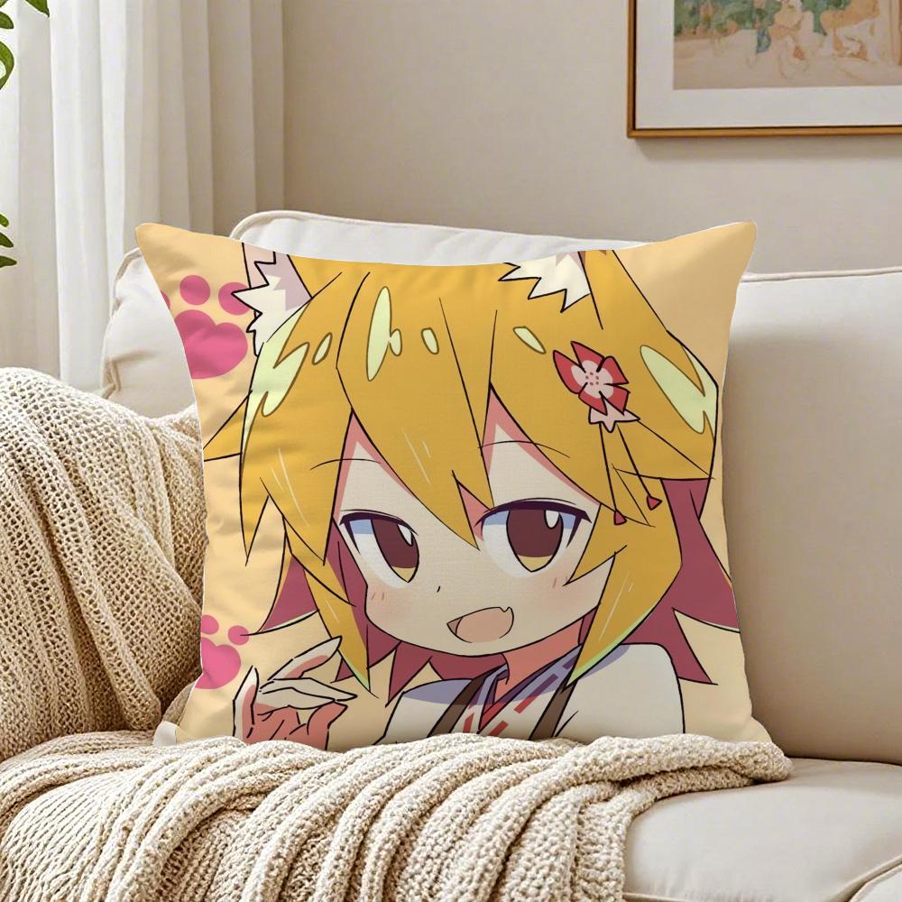 Cute Japanese Anime TThe Helpful Fox Senko San Cushion Cover Pillowcase Antidustmite Living Room Sofa Decor Cushion Room