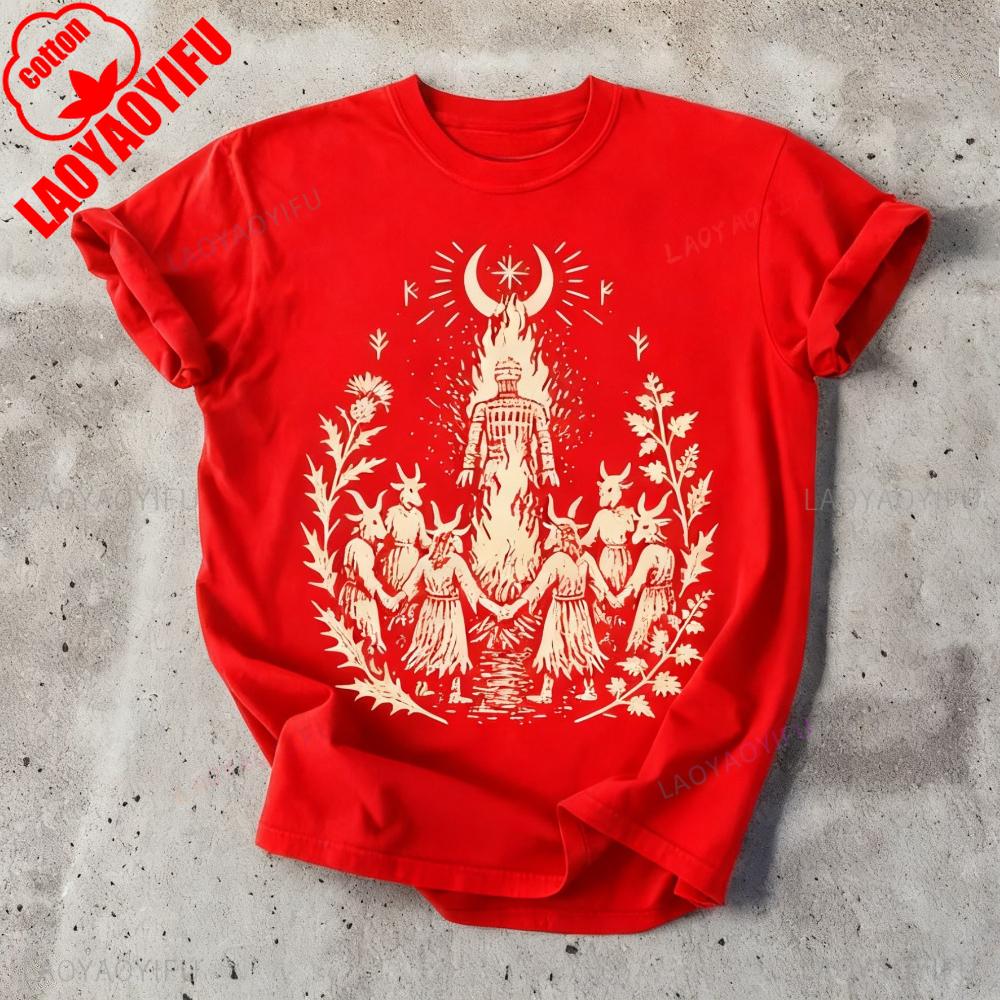 Wicker Man TShirt Pagan Ritual Goat Mask Cult Bonfire Printed Shirt Unique Style Mens Tshirt Graphic Printed Unisex Cotton Tops