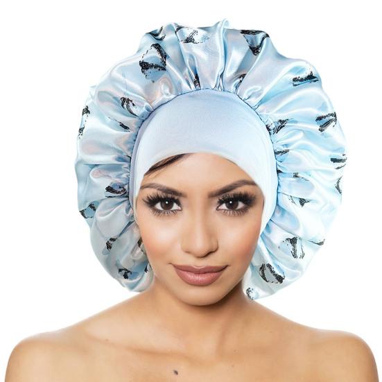 Hair Cap Silk Satin Bonnet Extra Large Sleeping Satin Bonnet Comfortable Flower Print Elastic Band High Density Women Braids Curly Night Hat