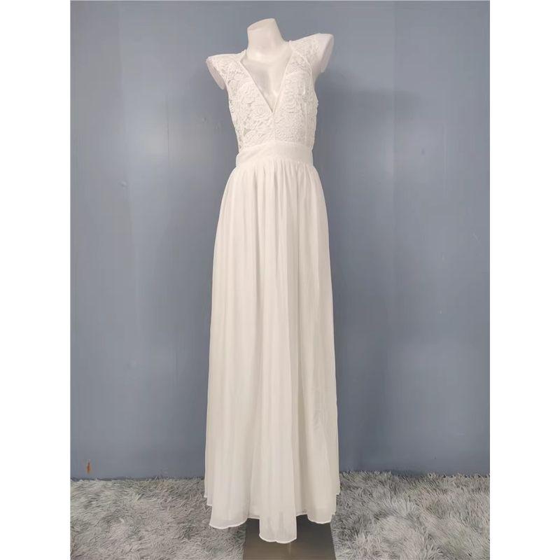 Foreign Trade Lu's Light Wedding Dress Fashion Lace Backless Slimming Lace Split Chiffon Vacation Elegant Simple Dress