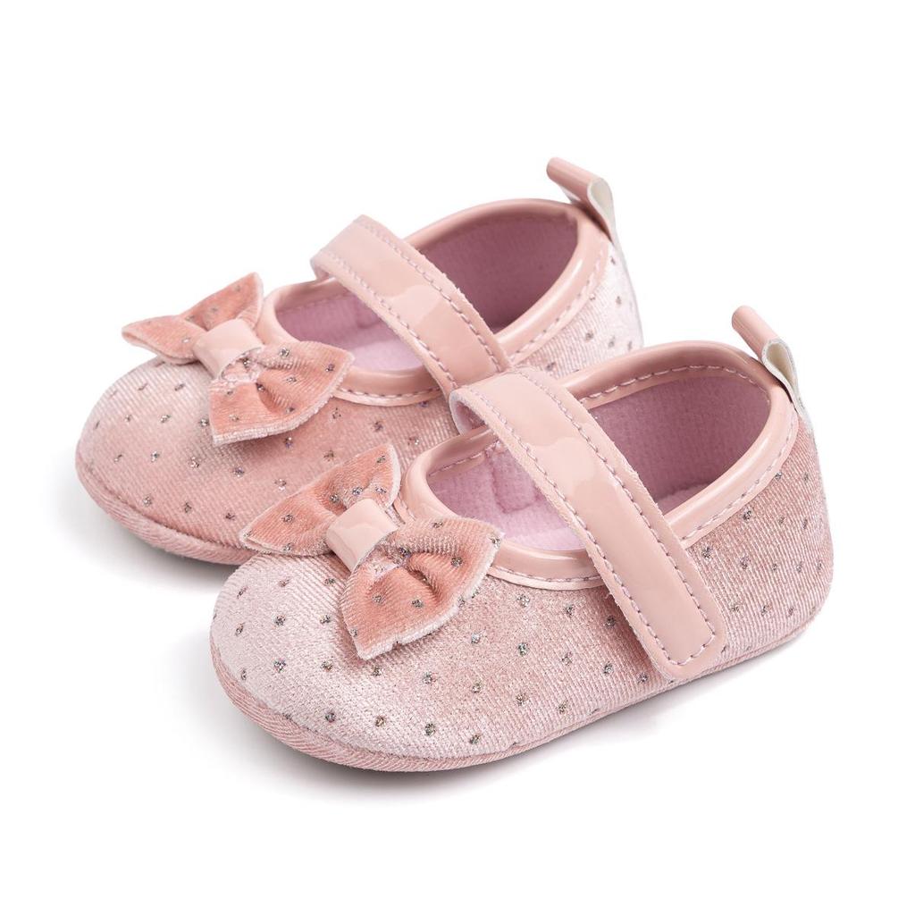 2025 Girls' Velvet Bow Princess Walker Shoes - Soft Sole, Korean Style