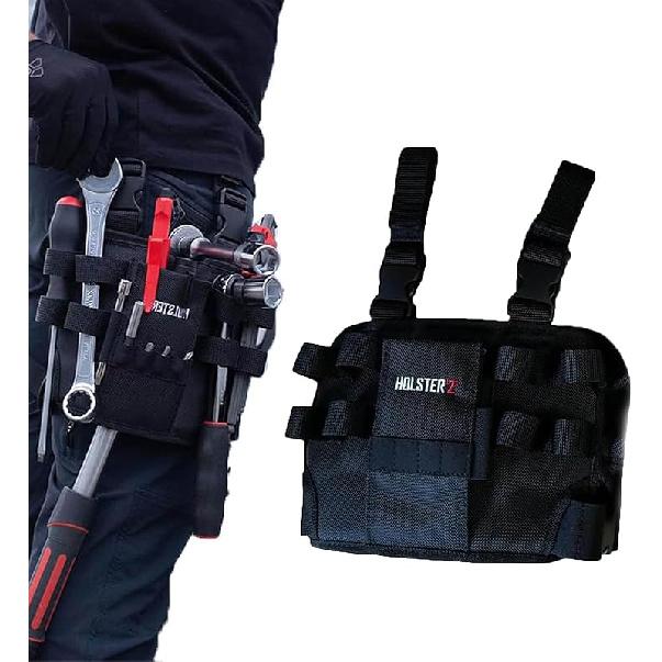 Holster Z 2.0 Tool Pouch, Multi-Tool Electrician Tools Pouch with Leg Tool Belt, Work Bag for Electrician, Repairman, HVAC Techs, Black with Belt