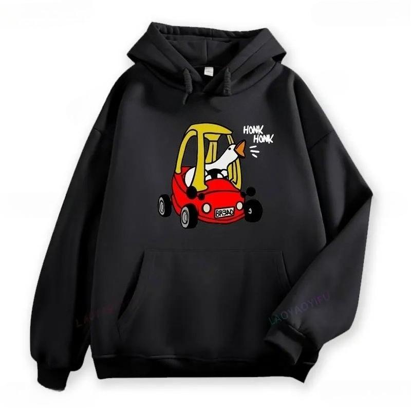 Trumpet Goose Print Loose Hoodie Cute Sportswear Retro Duck Hip-hop Streetwear Harajuku Women's Sweatshirt Fashionable Hoodie