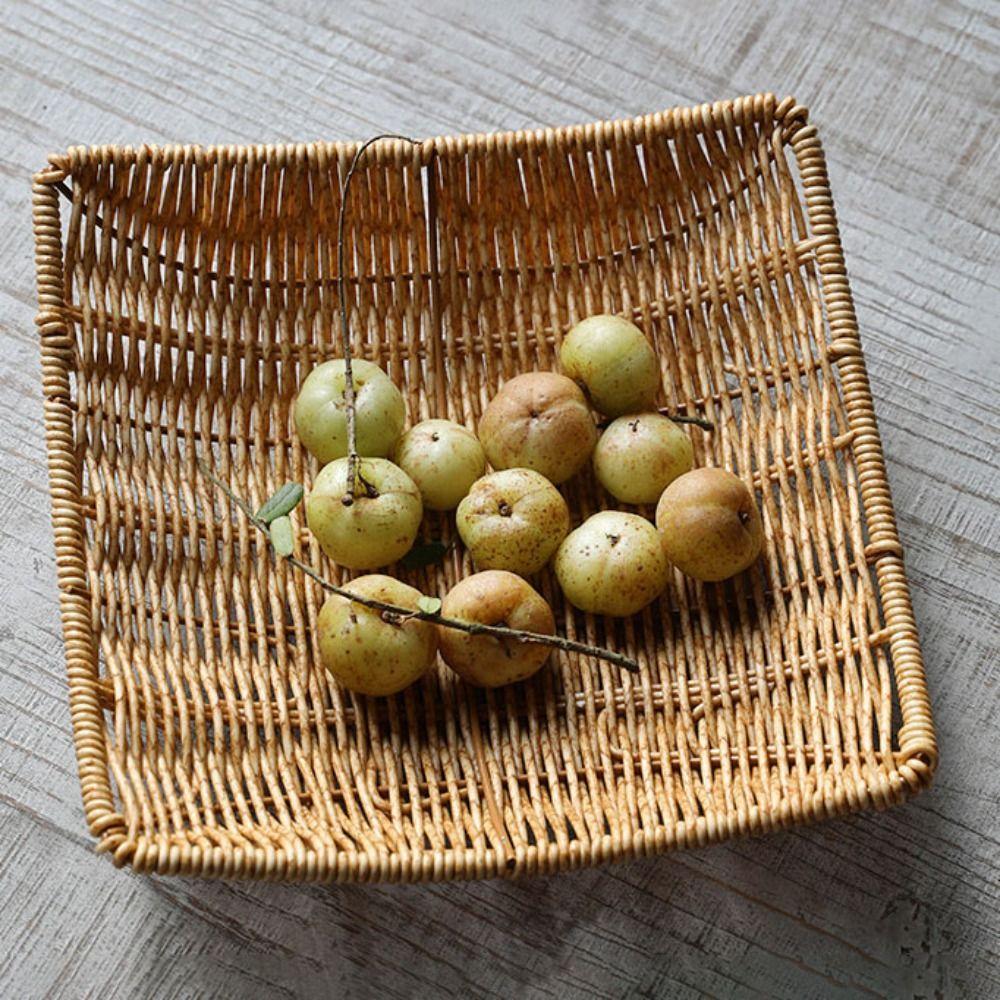 Handmade Rattan Storage Trays Multi-Purpose Home Decoration Crafts Braid Storage Tray Snacks Breakfast Storage Basket