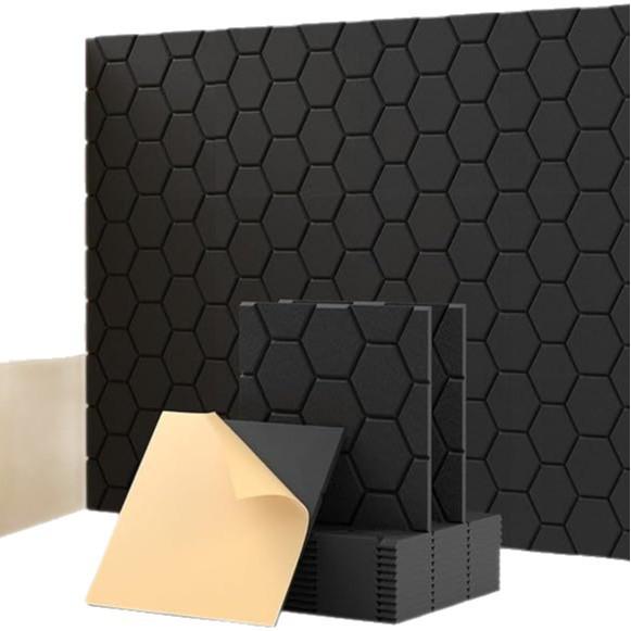 12er-Pack Selbstklebende Schallabsorbierende Paneele - Quer-Quadratisch Gerillte Polyesterfaserplatten für Studioisolation.