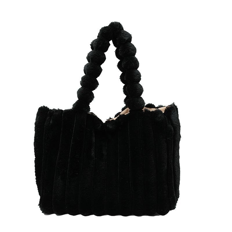 New Fashionable Solid Color Simple Casual Plush Portable Shoulder Underarm Bag Beautiful Fluffy Portable Handbag