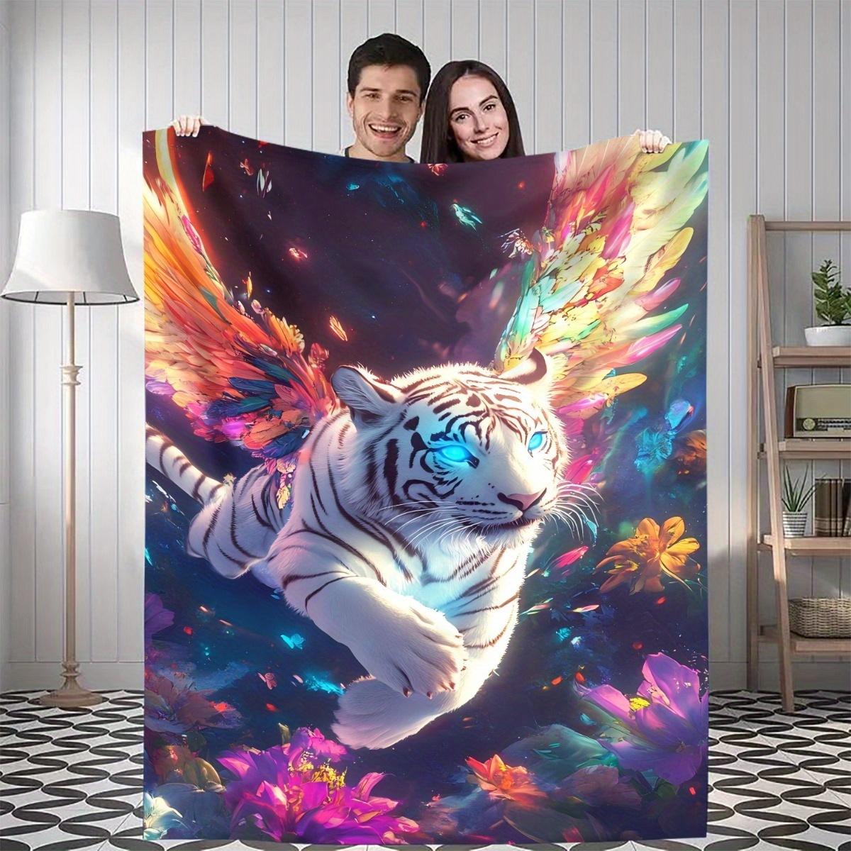 1pc Dream Tiger Blanket - Soft Flannel All-Season Throw with Majestic White Tiger, Lightweight & Portable for Home, Travel, Camp 75x90cm28x35in