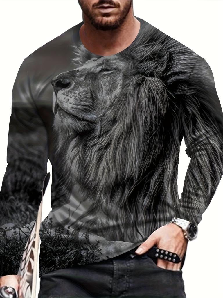 Fashion Lion 3D Printing Men's Long Sleeve T Shirt Autumn Pullover Comfortable Fit Street Casual Oversized Harajuku Shirt Tops
