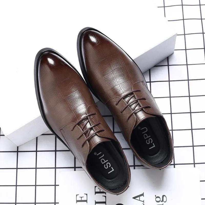 Fashion Breathable Men Shoes Korean Trendy Shoes Business Formal Leather Shoes Men Pointed Toe Inner Height Increase Large Size 45