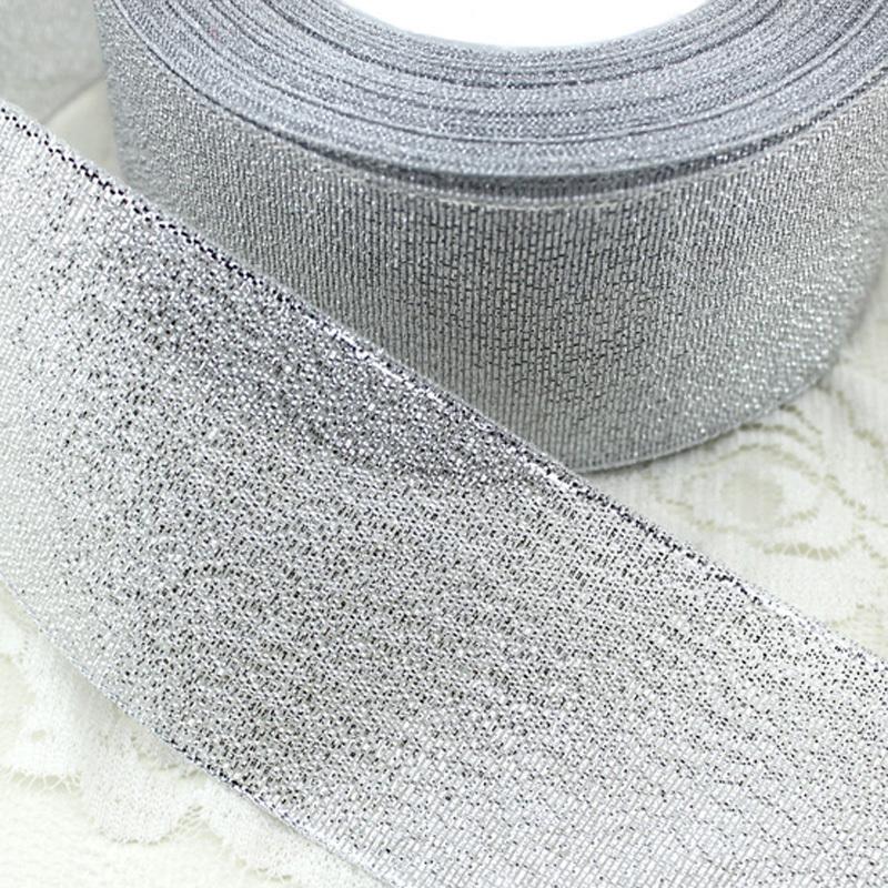 (25 Yards/roll) 50mm Gold And Silver Christmas Gift Packaging Ribbon High Quality Wedding Shiny Metal Ribbon