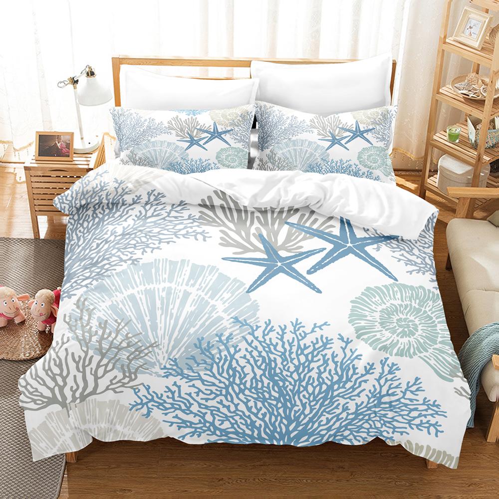

Coastal Theme Bedding Set 3D Printed Sea Turtle Starfish Coral Seashell Duvet Cover Set Soft Single Twin Double Queen King Size Eu Single 135x200cm