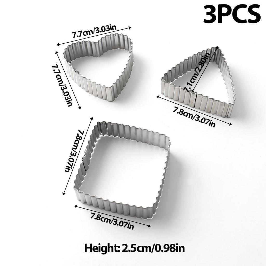 Stainless Steel Fondant Lace 3-Piece Cookie Cutter Set: Rectangular, Wavy Square, Mini Circle