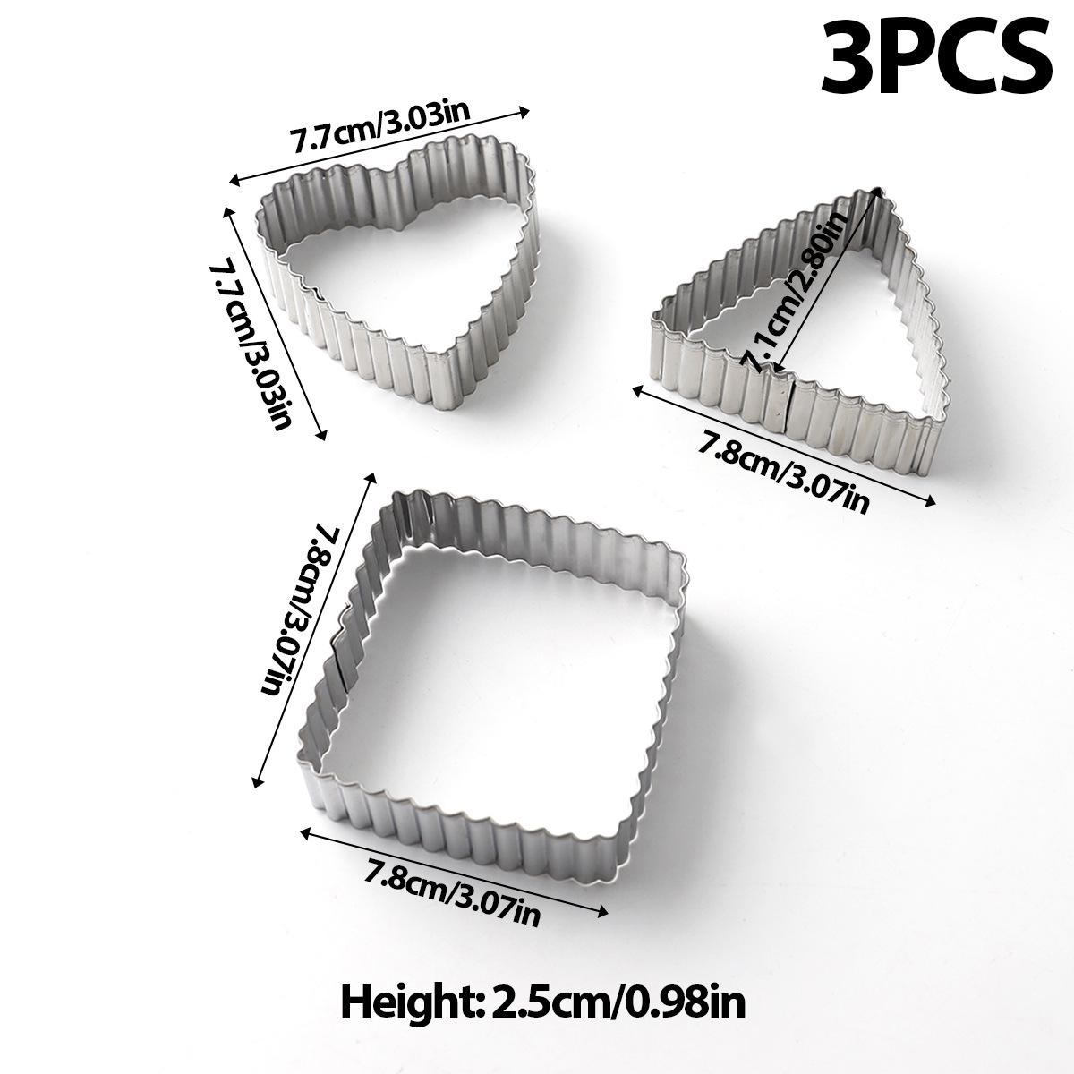 

Набор из 3 предметов из нержавеющей стали для вырезания кружевного узора из мастики: Прямоугольный, Волнистый квадрат, Мини-круг Image Color
