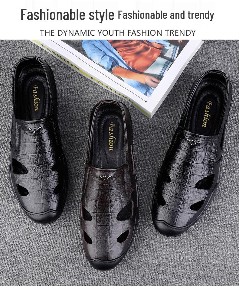 Men's Black Genuine Leather Breathable Slip-On Loafers