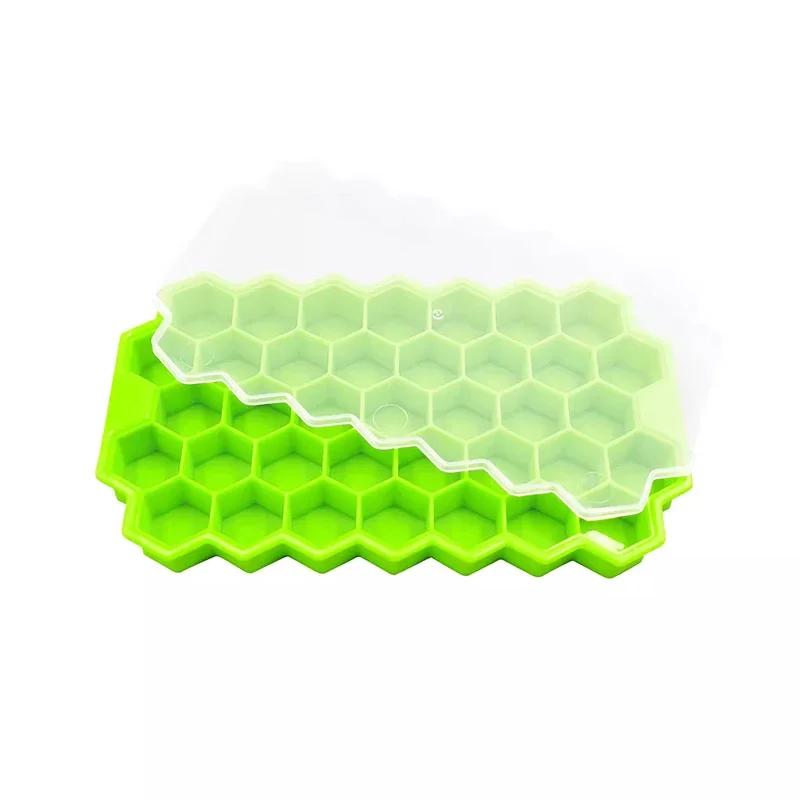 

Honeycomb Ice Cube Trays Box Food Grade Reusable Silicone Ice Tray 37 Grid Household Ice Making Box with Lid and Ice Mold Ice C зелений