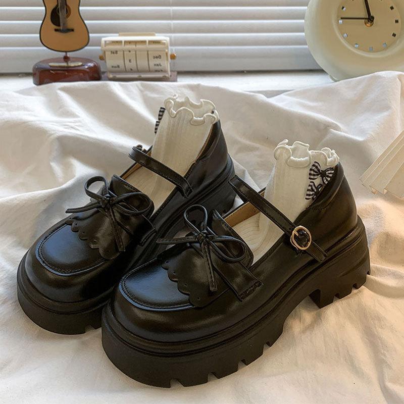 Love College Style with Skirt Cute Versatile Single Shoes New Spring and Autumn Thick Heel Thick Sole Height Increase Small Leather Shoes Women