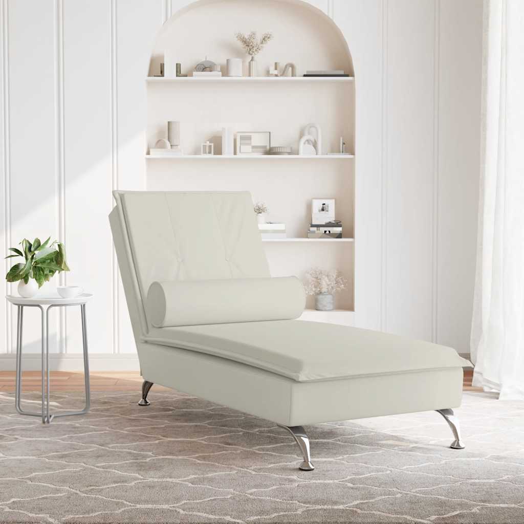 Massage Chaise Lounge with Neck Roll Cream Velvet